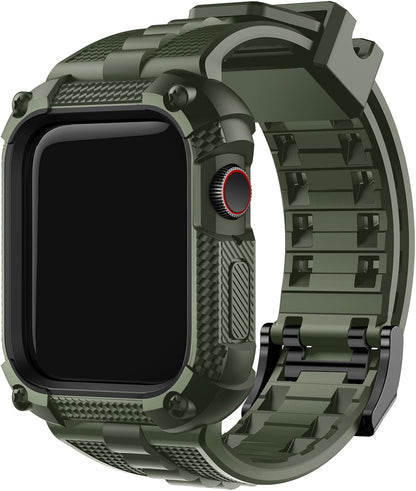 Compatible with Apple Watch Bands 41Mm 40Mm Series 9/8/7/6/5/4/SE3/SE2/SE, TPU Rugged Iwatch Strap Military Grade Shockproof Bumper Case for Men Women Army Green