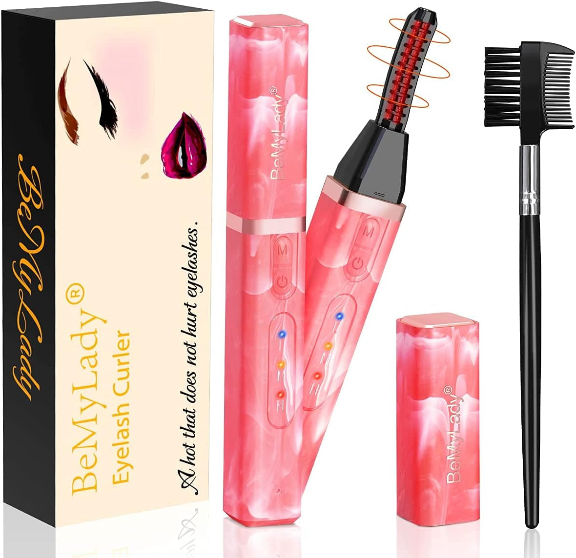 Heated Eyelash Curler, Electric Eyelash Curler USB Rechargeable for Quick Natural Curling, Long Lasting Curl Eyelashes Tool Valentine'S & Christmas Gifts for Women - Watermelon Powder