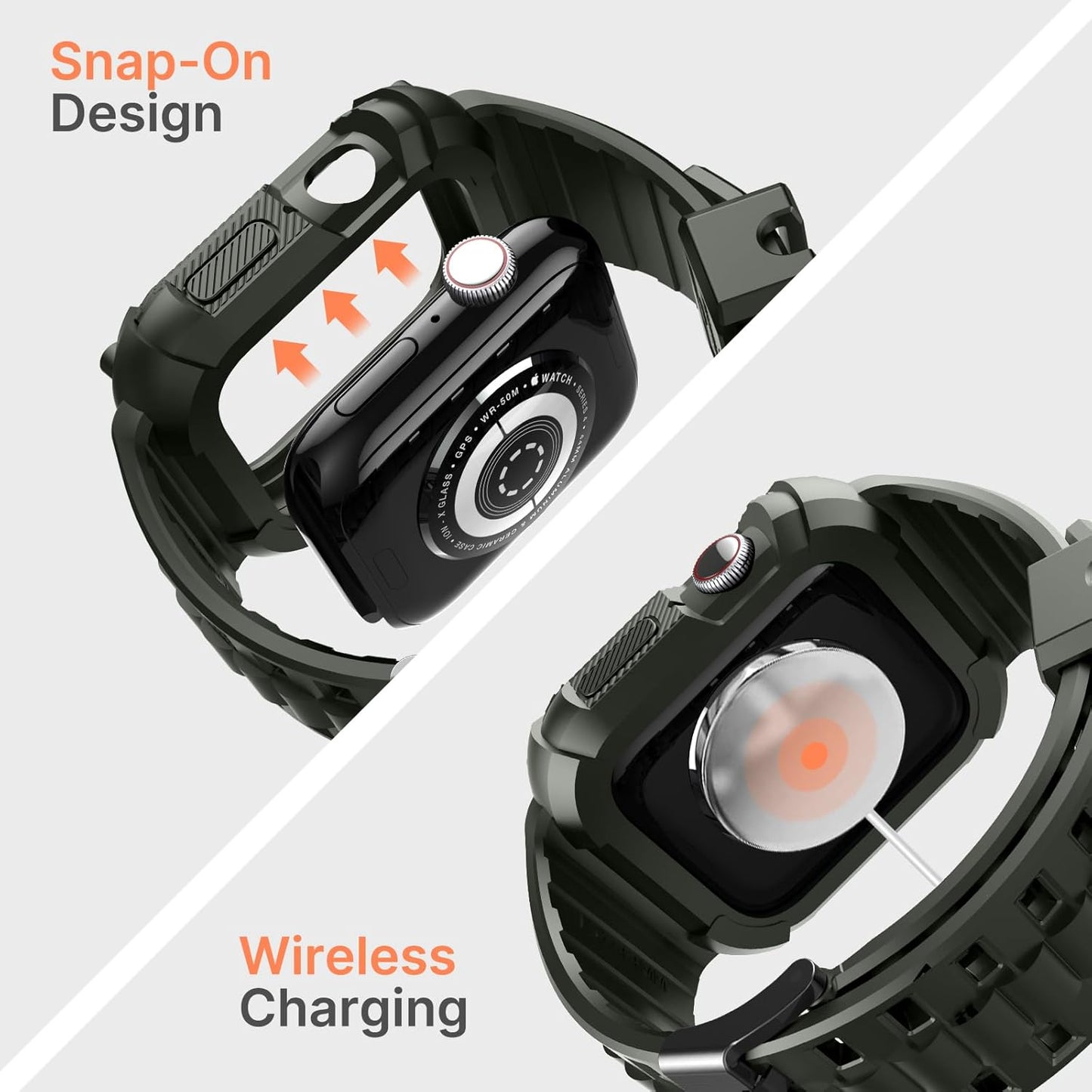 Compatible with Apple Watch Bands 41Mm 40Mm Series 9/8/7/6/5/4/SE3/SE2/SE, TPU Rugged Iwatch Strap Military Grade Shockproof Bumper Case for Men Women Army Green