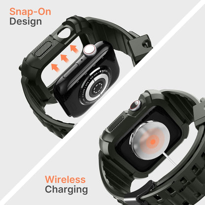 Compatible with Apple Watch Bands 41Mm 40Mm Series 9/8/7/6/5/4/SE3/SE2/SE, TPU Rugged Iwatch Strap Military Grade Shockproof Bumper Case for Men Women Army Green