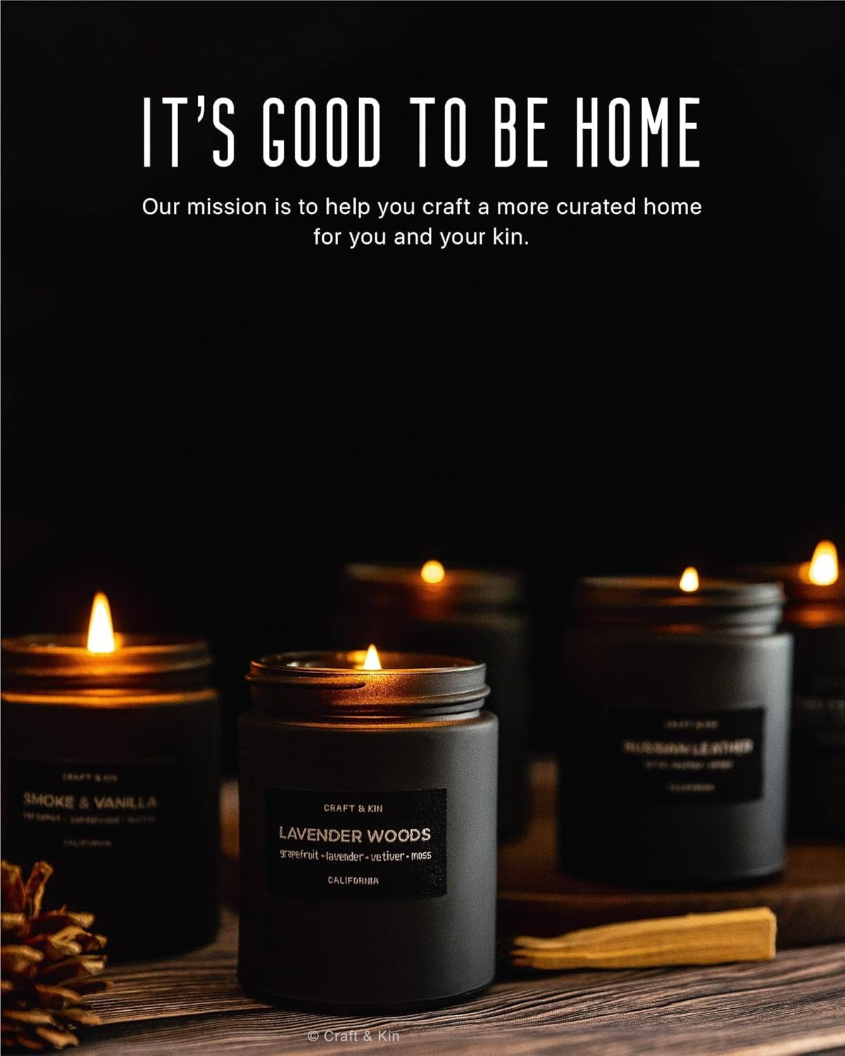 Premium Smoke & Vanilla Candle | Black Scented Candles for Men | Long Lasting with 45 Hour Burn Time, 7.6Oz | Soy Candle | Aromatherapy at Home | Gifts for Men