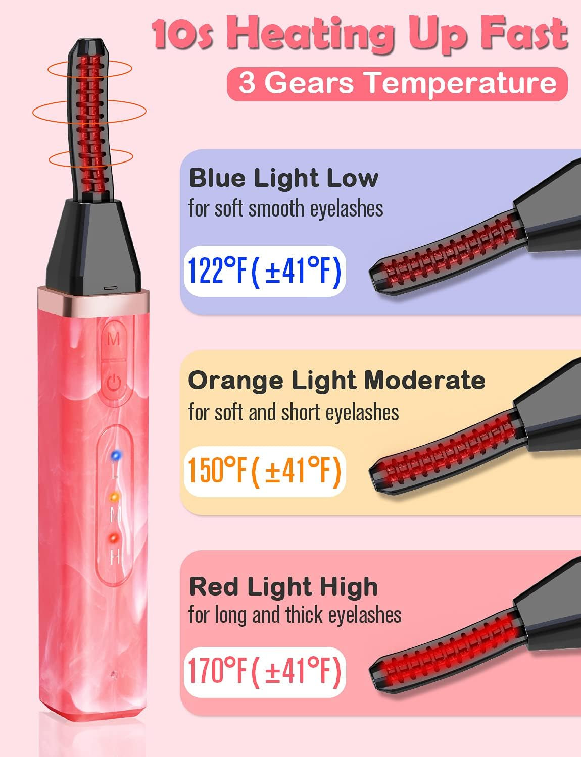 Heated Eyelash Curler, Electric Eyelash Curler USB Rechargeable for Quick Natural Curling, Long Lasting Curl Eyelashes Tool Valentine'S & Christmas Gifts for Women - Watermelon Powder