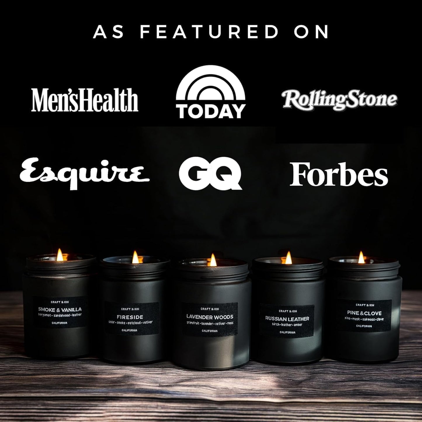 Premium Smoke & Vanilla Candle | Black Scented Candles for Men | Long Lasting with 45 Hour Burn Time, 7.6Oz | Soy Candle | Aromatherapy at Home | Gifts for Men