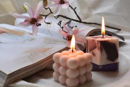 Candles for Home Scented, 2 PCS, Soy Candles, Bubble Candle & Square Candle, Vanilla Candles, Shaped Candles, Candle Set, Scented Candles, Cube Candle (Cream & Brown | Vanilla Scented)